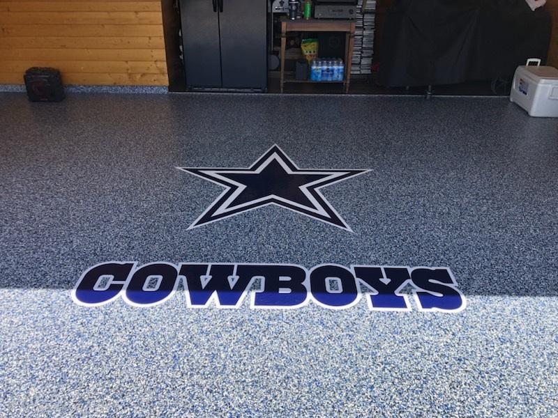 Dallas Cowboys logo flake epoxy floor